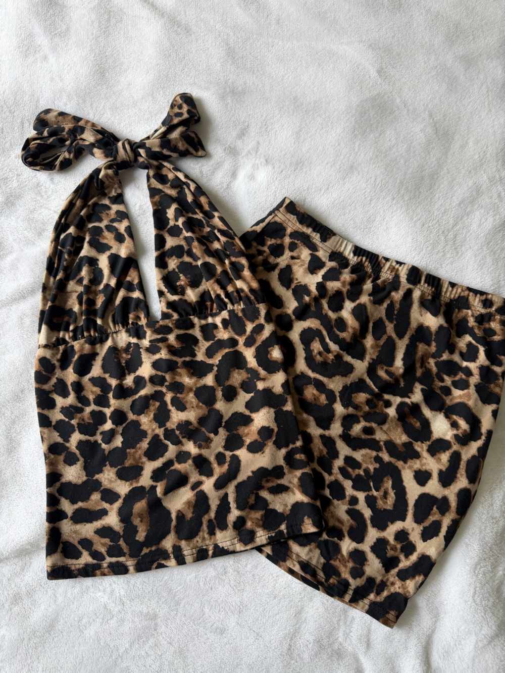 Cheetah Print Halter Top and Skirt Set